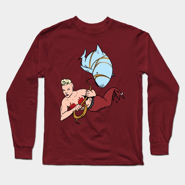 Shark Hunter Mermaid Long Sleeve T-Shirt by Victor Maristane